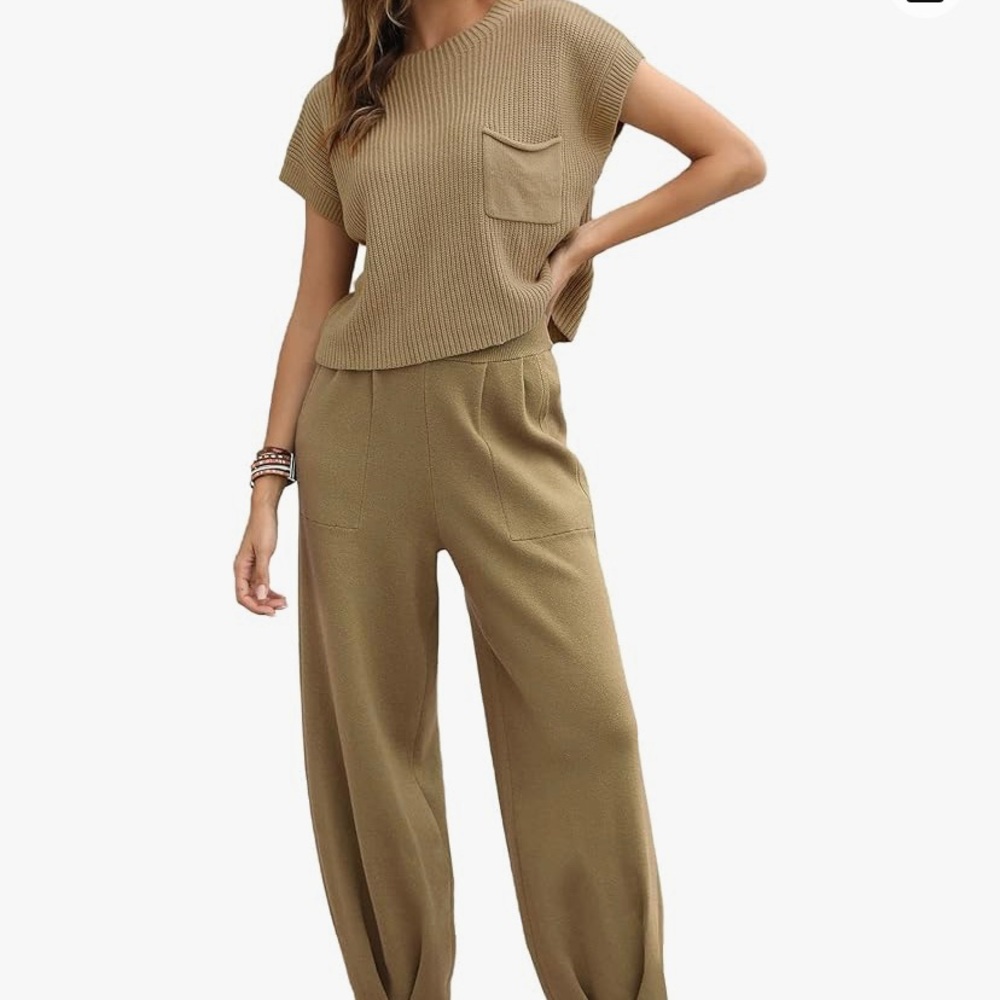 Ugerlov Women's Two Piece Outfits Sweater Sets,Khaki.